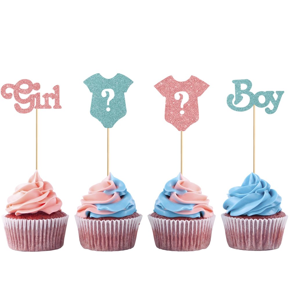 12Pcs Gender Reveal Cupcake Toppers,Cupcake Toppers Gender Reveal,4 Styles x 3 Set