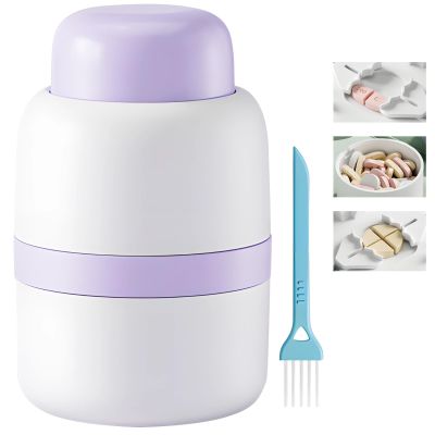 Pill Splitter with Safe Hidden Blade, Portable and Compact for Cutting Pills Into Halves and Quarters, Storage Compartment and Cleaning Brush Included