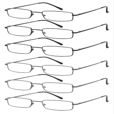 6-Pack Metal Reading Glasses for Men Women Spring Hinge Readers Clear Lens Non Yellow Coating, 3 Black 3 Gunmetal 2.25 x