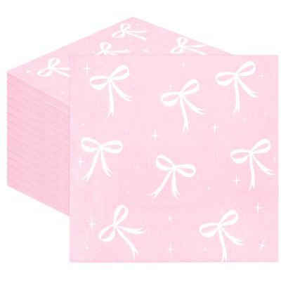 100pcs Pink Bow Party Napkins, Pink Bow Party Decorations Napkin, 13x13 inch Disposable Paper Napkin for Girls Birthday Bridal Engagement Baby Shower