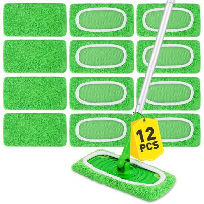 12Pcs Reusable Microfiber Mop Pads Compatible with Sweeper Mops,Dry Sweeping Cloths & Wet Mopping Pads Refills,Washable Mop Pads for Floor Cleaning