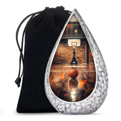 Remembrate Basketball Urn Urns for Human Ashes Adult Man - Large Brown Funeral Urn for Ashes for Women - Decorative Straight Drop Cremation Urn for Mom - Burial Urns for Adult Female - 10 Inch