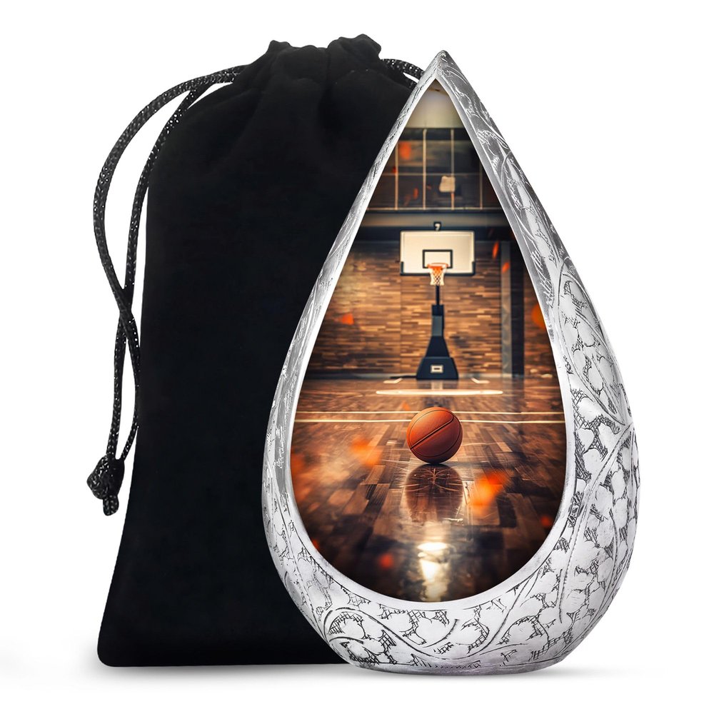 Remembrate Basketball Urn Urns for Human Ashes Adult Man - Large Brown Funeral Urn for Ashes for Women - Decorative Straight Drop Cremation Urn for Mom - Burial Urns for Adult Female - 10 Inch