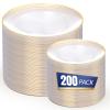 bUCLA 200PCS Clear and Gold Plastic Plates - Clear Disposable Plates with Gold Rim, Includes 100 PCS 10 inch Dinner Plates and 100 PCS 7 inch Dessert Plates for Party&Wedding view 1
