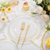 bUCLA 200PCS Clear and Gold Plastic Plates - Clear Disposable Plates with Gold Rim, Includes 100 PCS 10 inch Dinner Plates and 100 PCS 7 inch Dessert Plates for Party&Wedding view 3