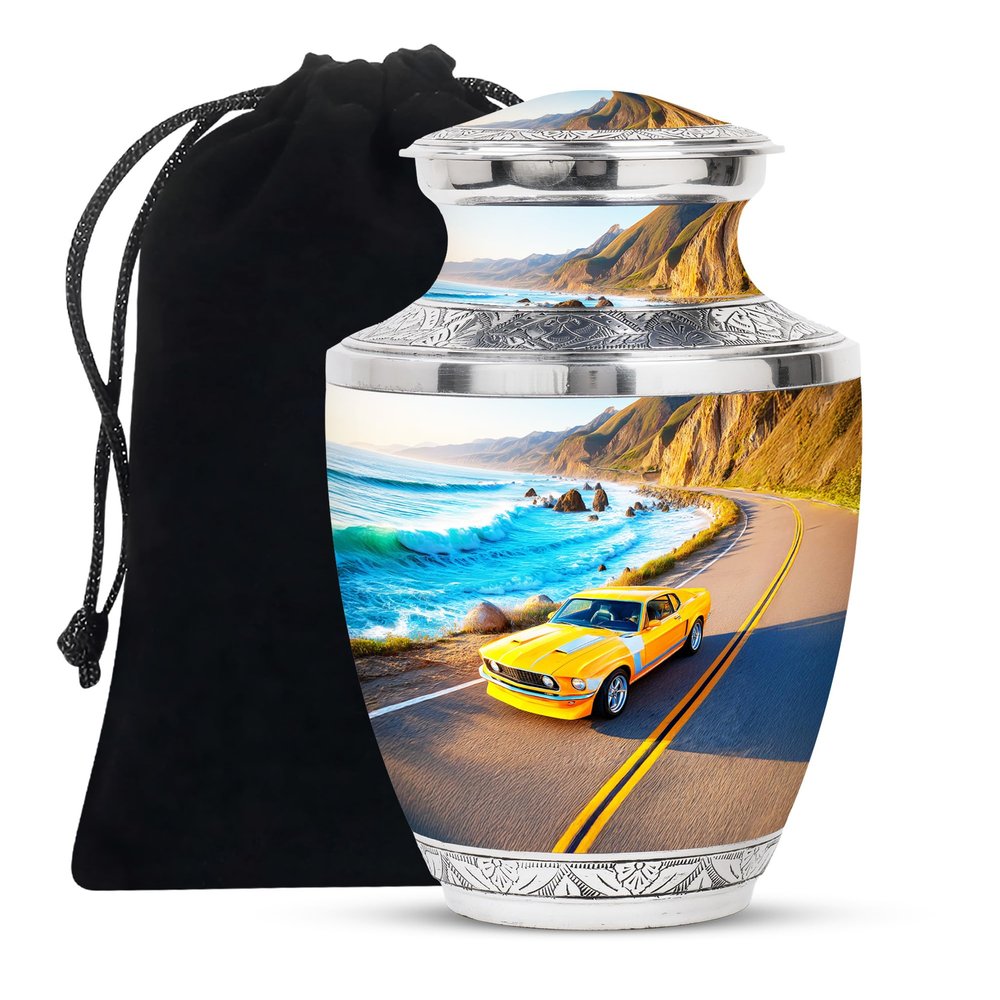 LEXFAY Car Funeral Urn for Adult Ashes Male - Cremation Urns for Human Remains - Memorial Urns for Female Ashes - Funeral Urn for Mom & Dad Ash - Large Size 10 Inch with Velvet Bag