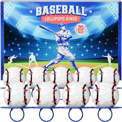 3D Baseball Lollipop Rings 20pk- Baseball Candy For Party Favors & Suckers