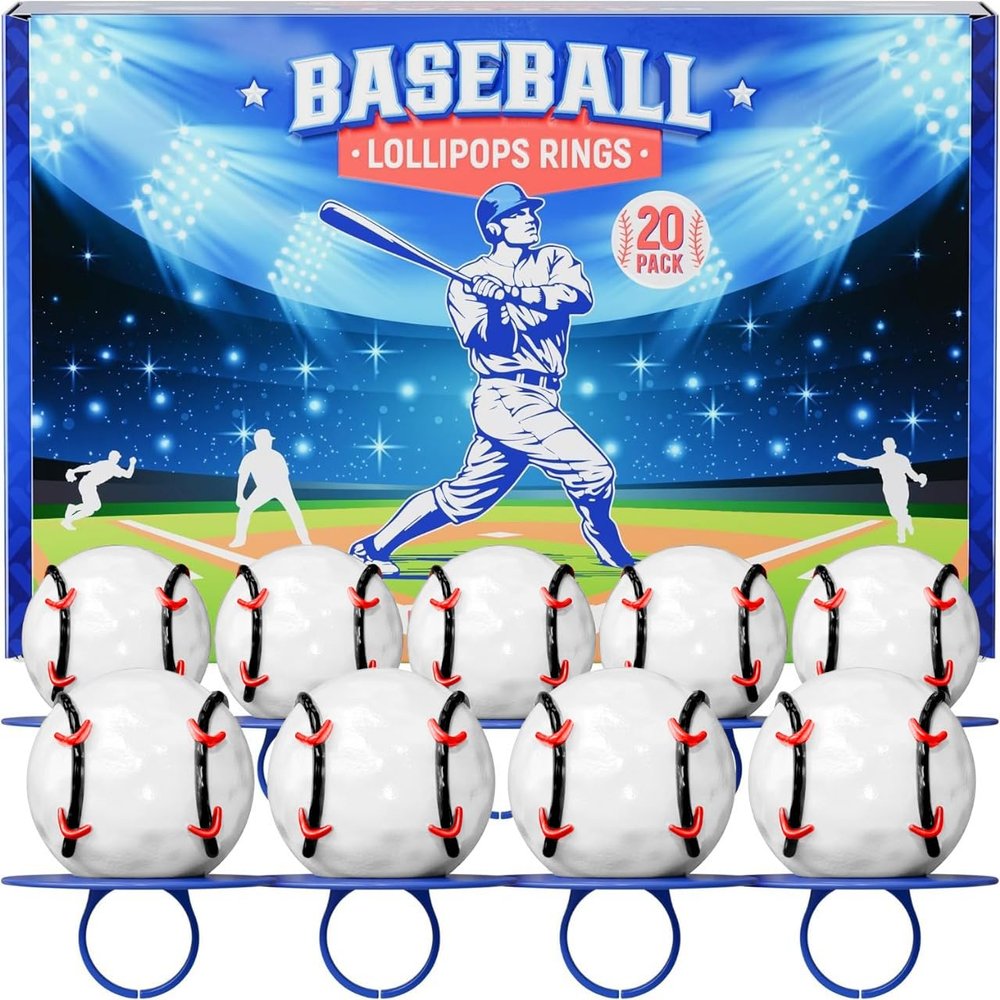 3D Baseball Lollipop Rings 20pk- Baseball Candy For Party Favors & Suckers