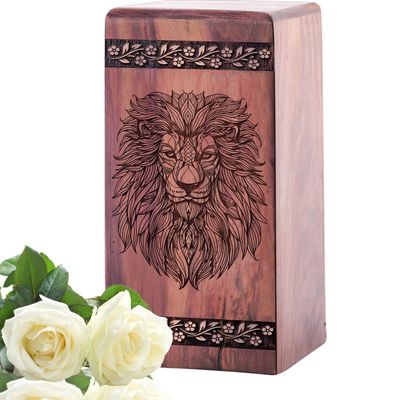 KARYLIZ Lion Cremation Boxes for Human Ashes - Decorative Large Urns for Home - Wooden Urn Ashes Women Adult Urns Human Women 11.25 Inch