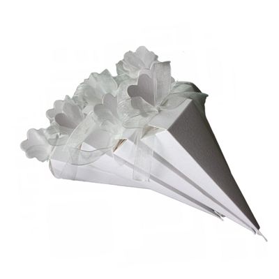 YOSADIER 50pcs White Ice Cream Cone Shape Paper Candy Boxes with Chiffon Ribbon Unique Wedding Favor Box for Chocolate Treats and Celebrations and Special Events