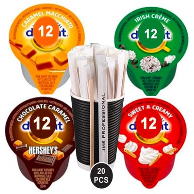Coffee Creamer Singles Variety Pack Packaged by JMS PROFESSIONAL, Intearnational Dealight Mini Coffee Creamer & Mini Moo's 4 Flavor Assortment (48 Pack) for Home, Office, Coffee, Bar, Gift