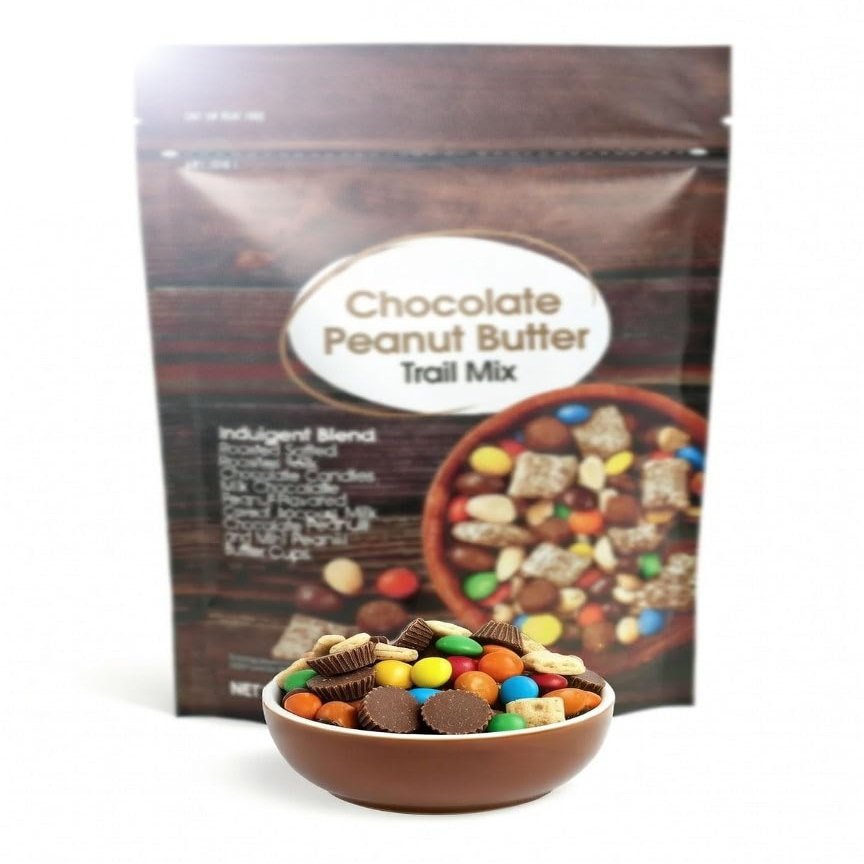 Chocolate Peanut Butter Trail Mix: Roasted Peanuts, Milk Chocolate Candies, Sweet Crunchy PB Rice Cereal Squares, Chocolatey Peanuts & Mini PB Cups, Great Snack Snacking Treat Food, 22oz Jumbo Value Bag