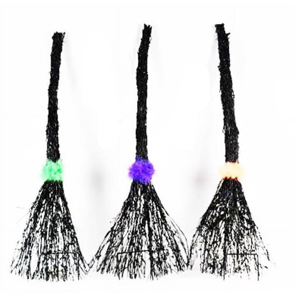 29 in. Sienna Prelit Rattan Brooms Halloween Decor Warm White - 45 Count