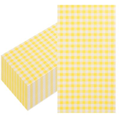 100 Count Yellow Napkins 2 Ply Disposable Paper Guests Hand Towel Napkin Lemon Yellow Checkered Pattern for Party Lunch Dinner BBQ Kitchen Bathroom Decorative Towels