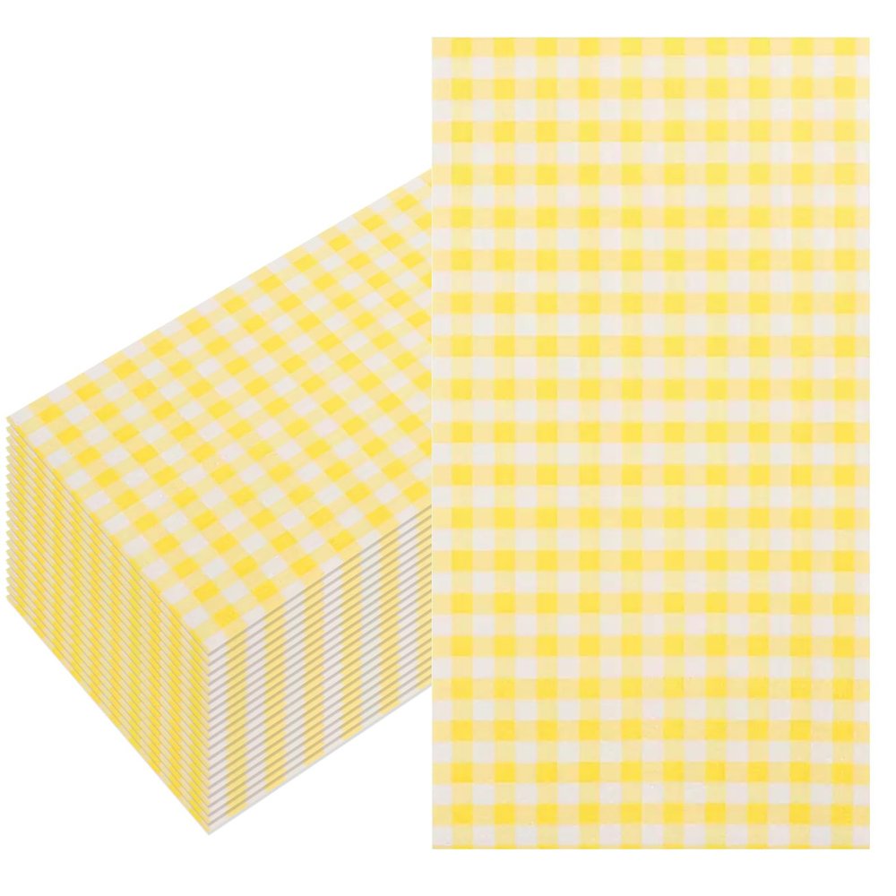 100 Count Yellow Napkins 2 Ply Disposable Paper Guests Hand Towel Napkin Lemon Yellow Checkered Pattern for Party Lunch Dinner BBQ Kitchen Bathroom Decorative Towels
