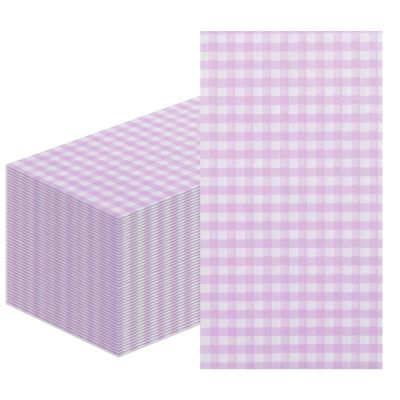 100Pcs Purple Paper Guest Napkins Disposable 3 Ply Paper Purple and White Gingham Disposable Hand Towels for Bathroom Dinner Wedding Holiday Birthday Party Bridal Decorative Towels 4.3x 7.9 Inches