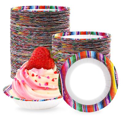 100Pcs Mexican Paper Bowls 12 Oz Heavy Duty Colorful Mexican Stripes Soup Bowls Disposable Mexico Taco Ice Cream Cups for Cinco De Mayo Mexico Baby Shower Wedding Carnival Party Decorations