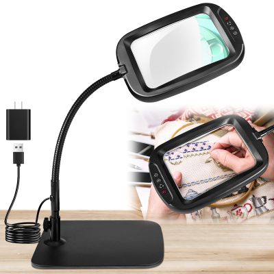 10X 30X 7 Inch Extra Large Magnifying Glass with Light and Stand, 5 Color Modes Dimmable LED Magnifying Lamp with Flexible Gooseneck, Hands Free Magnifier for Reading Crafts Close Work Seniors