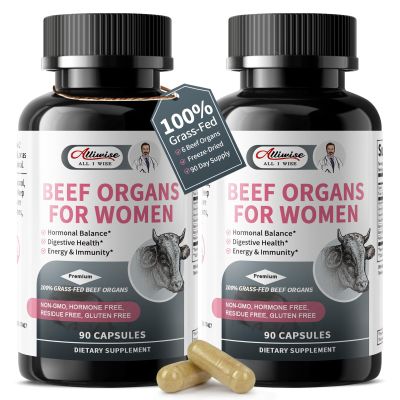 Alliwise 2 Pack Beef Organ Supplement for Women - Supports Female Hormonal Balance, Energy & Overall Wellness, 100% Grass Fed Beef Organs Complex: Liver Uterus* Heart & 3 More, (2 Capsules Daily)