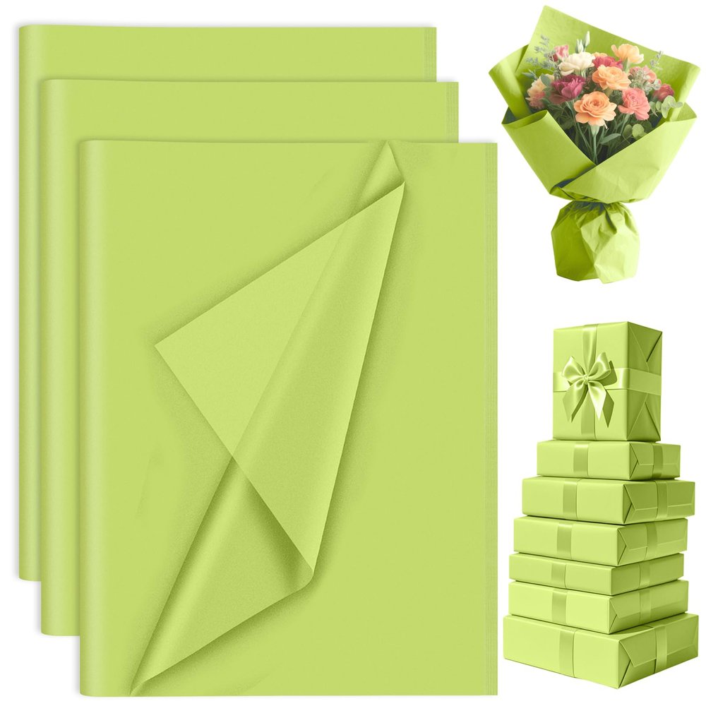 60 Sheets Bright Lime Tissue Paper Bulk, PLULON Gift Wrapping Tissue Paper for Packaging 14 x 20 Inch Art Crafts for Gift Bags Decorative Floral Wedding Birthday Party Decor