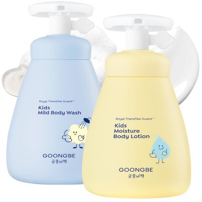 GOONGBE Kids Complete Body Care Set - Korean Low pH Body Wash & 24hr Moisturizing Lotion - Hydrating Formula with Panthenol, Amino Acids, Cica & Squalane - Allergen-Free Scent, 10.1 fl.oz & 2.7 fl.oz