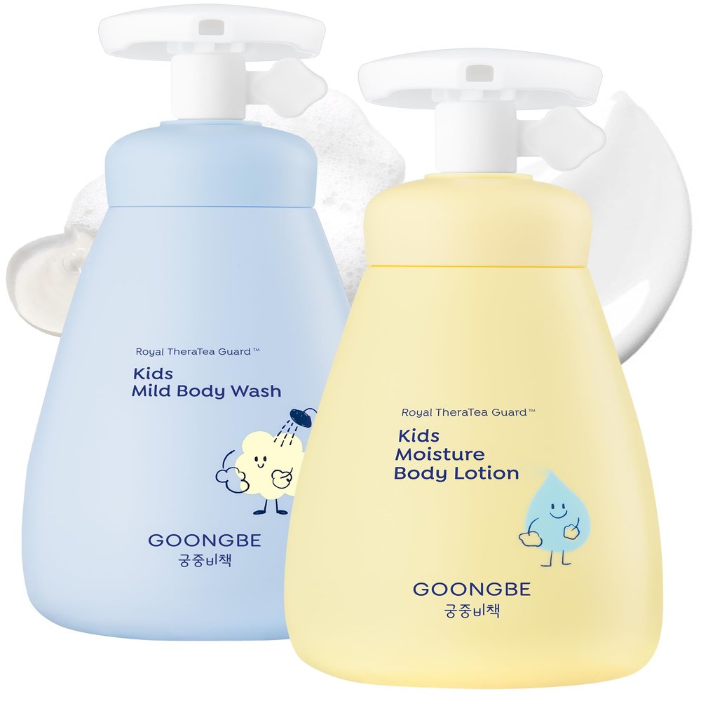 GOONGBE Kids Complete Body Care Set - Korean Low pH Body Wash & 24hr Moisturizing Lotion - Hydrating Formula with Panthenol, Amino Acids, Cica & Squalane - Allergen-Free Scent, 10.1 fl.oz & 2.7 fl.oz