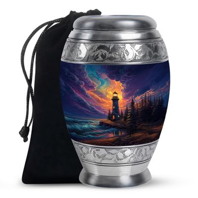 SABURIAL Lighthouse Urn - Large Burial Urn for Ashes Adult Male - Funeral Urns for Human Ashes Adult Female - 10 Inch - Unique Cremation Urns for Women & Men
