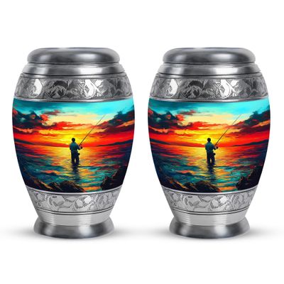 SABURIAL Fishing Urn - Mini Burial Urns for Human Ashes Adult Man - Decorative Funeral Urns - Keepsake Cremation Urn for Ashes Adult Female - 3 Inch Set of 2