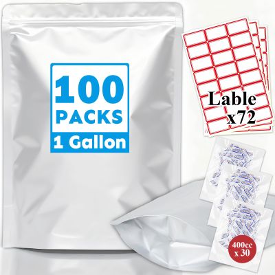 Cloudslucky Mylar Bags 2Quart 50PCS 8"X12" for Food Storage with Oxygen Absorbers&Labels,10Mil Thick Resealable Zipper&Heat Seal Stand Up Pouches for Packaging Long Term,Dried Food,BPA Free