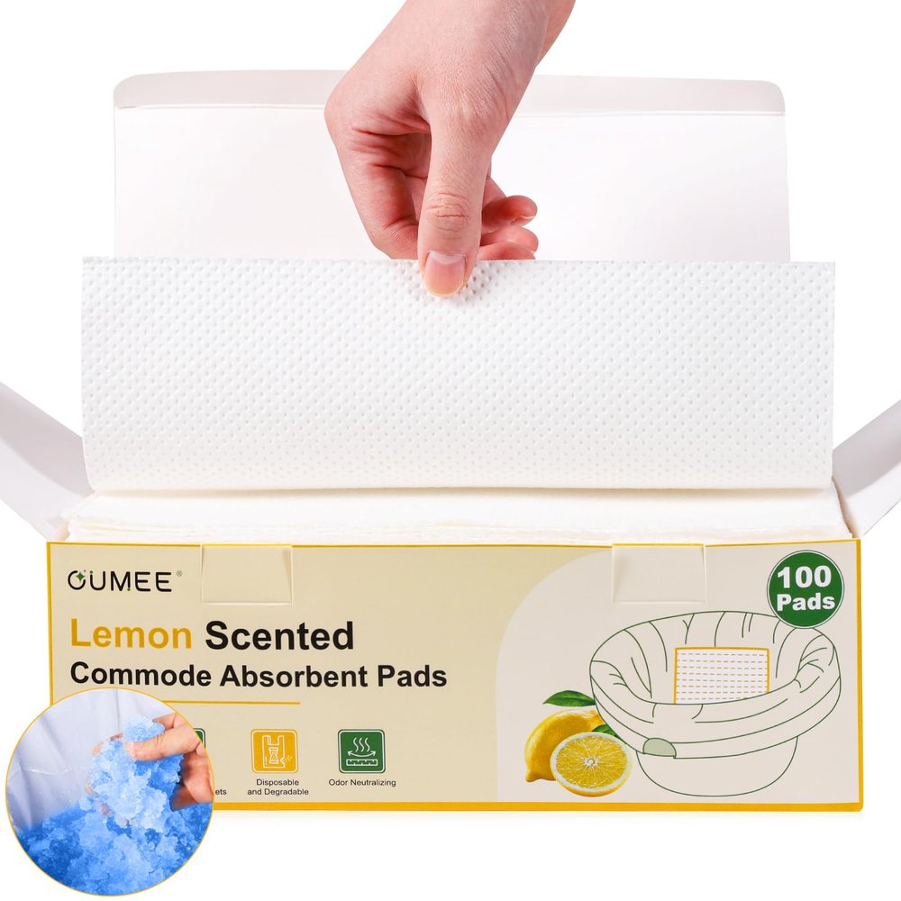 100 PCS Lemon Scented Absorbent Commode Pads for Bedside Commode Bucket, Commode Liner Pads with Absorbent Gel, Potty Liner Pads for Adults Seniors Portable Toilet Pad Bedpans