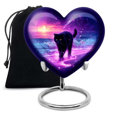 YATHABHISA Cat Heart Urn for Ashes, Crematorium Urns Ashes Container for Funeral & Burial, Memorial Gift, Medium Urns for Ash, Purple, 6 Inch