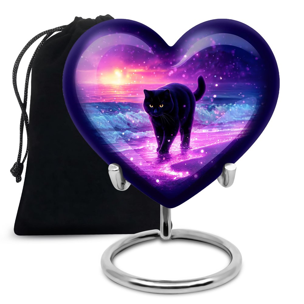 YATHABHISA Cat Heart Urn for Ashes, Crematorium Urns Ashes Container for Funeral & Burial, Memorial Gift, Medium Urns for Ash, Purple, 6 Inch