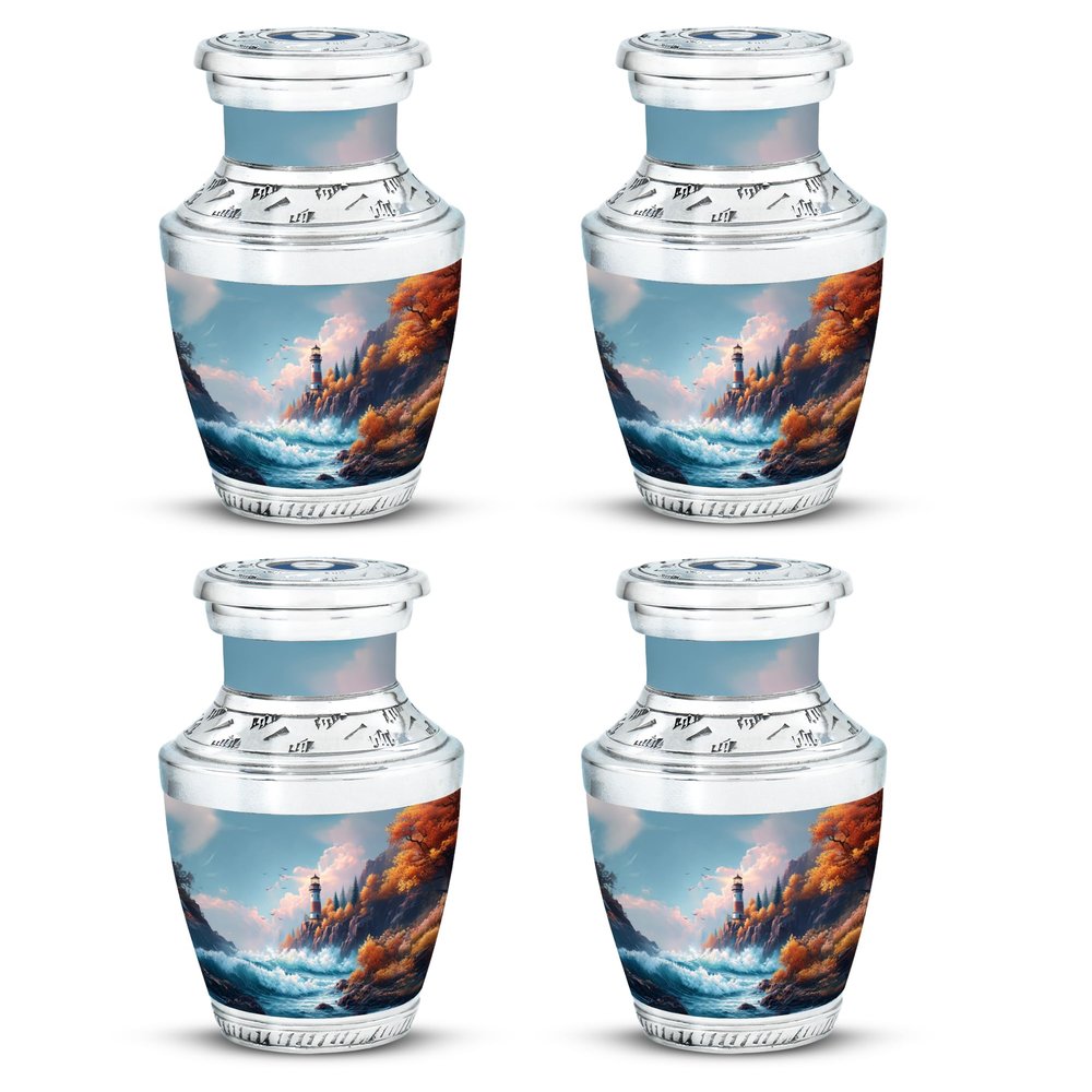 JAGSHASHI Lighthouse Cremation Urns - Burial Urn for Adult Ash - Dad Urns for Human Ashes - Memorial Urn - Pack of 4