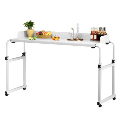 Masiunoz 120x40CM Height Adjustable Overbed Tables with Rollers and Flaps, Rolling Laptop Table - 65-95 cm high, 120-210 cm Long, 20 kg MDF Carbon Steel - for Home, Office, Bedroom White