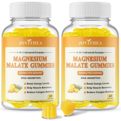 2 Pack Magnesium Malate Gummies 1000mg, High Absorption Magnesium Supplements for Adults & Kids, with L-Theanine, CoQ10 & Vitamin B6, Support Energy Production, Muscle Function, Non-GMO, Vegan, 120Ct