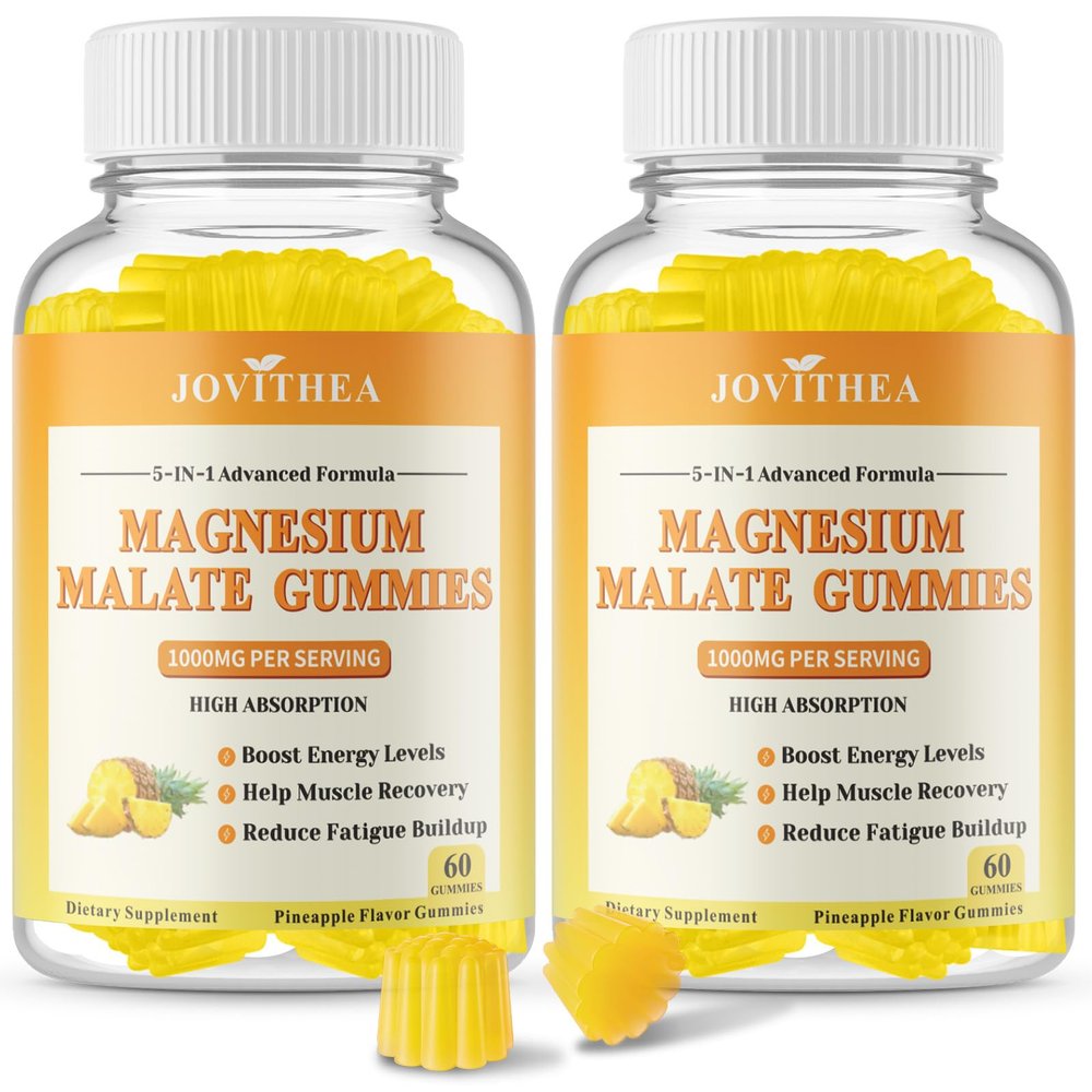 2 Pack Magnesium Malate Gummies 1000mg, High Absorption Magnesium Supplements for Adults & Kids, with L-Theanine, CoQ10 & Vitamin B6, Support Energy Production, Muscle Function, Non-GMO, Vegan, 120Ct