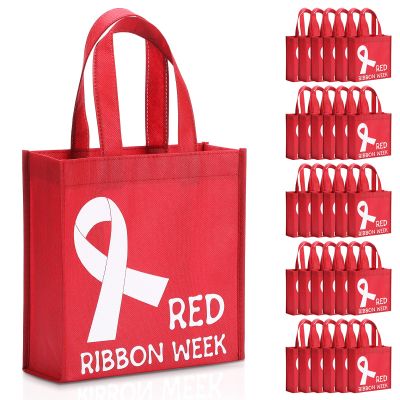 Yeyeplum 30 Pcs Red Ribbon Week Tote Bags Bulk Reusable Non Woven Handbags for Anti-drugs Awareness Heart Health Awareness Aids Hiv Prevention for Campaigns Fundraising and Groups Support Supplies