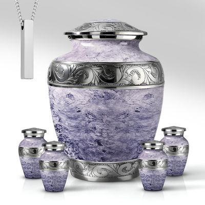 AmericUrn Cremation Urns for Human Ashes Adult Female, Mom and Men White Pearl Memorial Set of 6 with 1 Large Urn, 4 Keepsakes & 1 NecklaceUrn - White Pearl