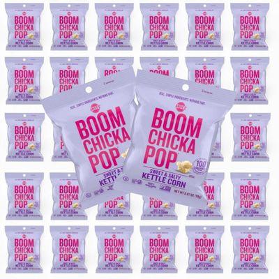 Angies- BOOMCHICKAPOP Sweet & Salty Kettle Corn Popcorn, 0.67 oz, 28 Pack Gluten-Free, 100 Calorie Snack Bags, Non-GMO Whole Grain Treats. Custom Bundled by MOOCHI