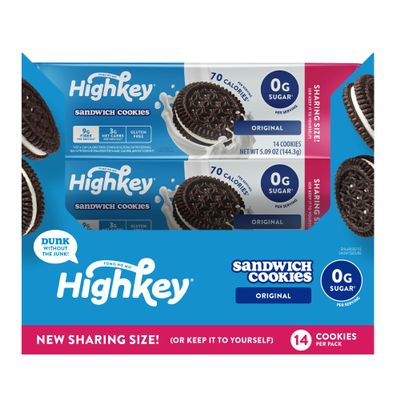 HighKey Keto Sandwich Cookies Chocolate Cream, 4-Pack, Low Carb, Gluten-Free, No Sugar Added, Grain-Free Snack for Grown-Ups Who Snack Like Kids