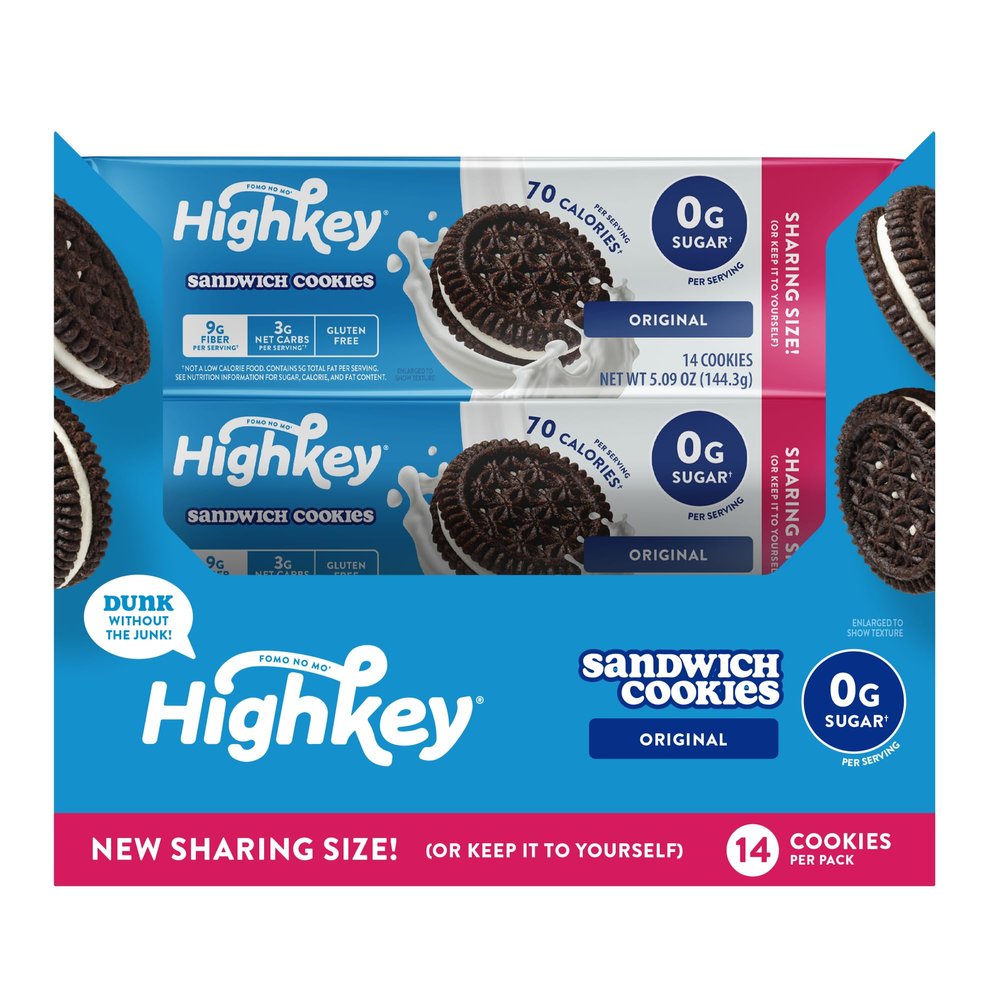HighKey Keto Sandwich Cookies Chocolate Cream, 4-Pack, Low Carb, Gluten-Free, No Sugar Added, Grain-Free Snack for Grown-Ups Who Snack Like Kids