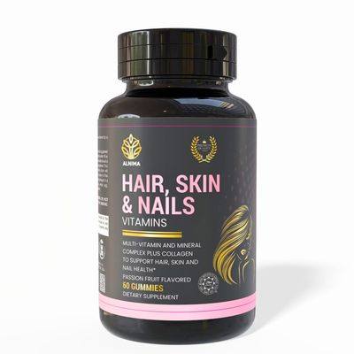 ALNIMA Halal Hair, Skin & Nails Gummies with Collagen & Biotin Beauty Support for Women | 60 Gummies Halal Certified, Non-GMO, Made in USA