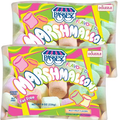 DOUzzle Large Multi-Fruit Flavored Colored Marshmallows - Big Soft Marshmallows for Smores, Roasting, Campfires & Snacking (8 OZ, 2 Pack) Nut Free, Gluten Free, Fat Free - Kosher Parve