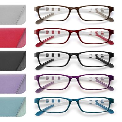 JOLISU 3.75 Reading Glasses for Women: 5 Pack Blue Light Blocking Readers for Small Face, Lightweight Spring Hinge Anti-Glare(Brown+Red+Black+Purple+Blue)