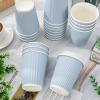 Whaline 100Pcs Light Blue Disposable Coffee Cups with Lids 12oz Solid Blue Paper Cups Corrugated Ripple Wall Insulated Hot Cups for Home Office Party Supplies view 3