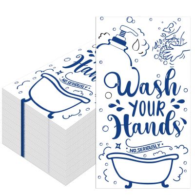 100pcs Disposable Bathroom Napkins Wash Your Hands Towel Guest Paper Napkins Disposable Bathroom for Powder Room Wedding Birthday Dinner Baby Bridal Shower Decorative Paper Napkins (White Blue)