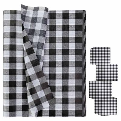 AVXINSOK 100 Sheets Black Gingham Tissue Paper 14 x 20 Inches Black and White Buffalo Plaid Gift Wrapping Checkered Tissue Paper for Gift Bags Wedding Birthday Halloween Party Packaging Crafts