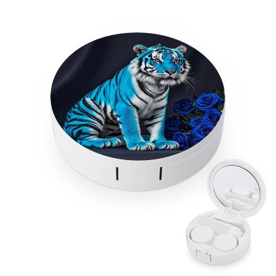 QMNDWE Blue Rose Tiger Contact Lens Case Travel Size Cute Colored Contact Bin The Box Of Contact Lens Set For Daily Outdoor Travel