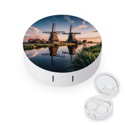 QMNDWE Dutch Windmill Contact Lens Case Travel Size Cute Colored Contact Bin The Box Of Contact Lens Set For Daily Outdoor Travel