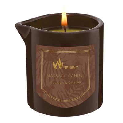 MELONY Massage Oil Candle for Pure Relaxation - 8.1 oz - Moisturizing Essential Oil Body Massage Candle for Home Spa- Amazing Gift for Women & Men (Bourbon & Caramel)
